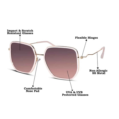 Stylish Pink Hexagonal Square Sunglasses