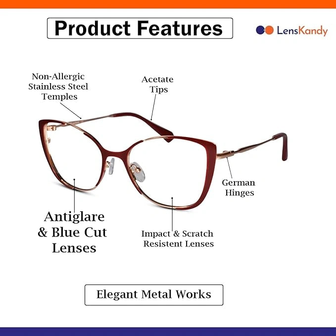 Gold Red Cat eye Eyeglasses & Computer Glasses For Women LKM0002-RED