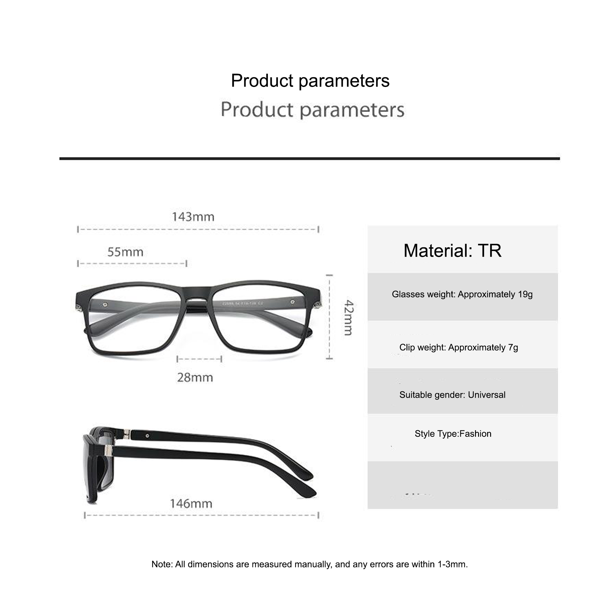 Black Clipon Eyeglasses sunglasses for Men & Women