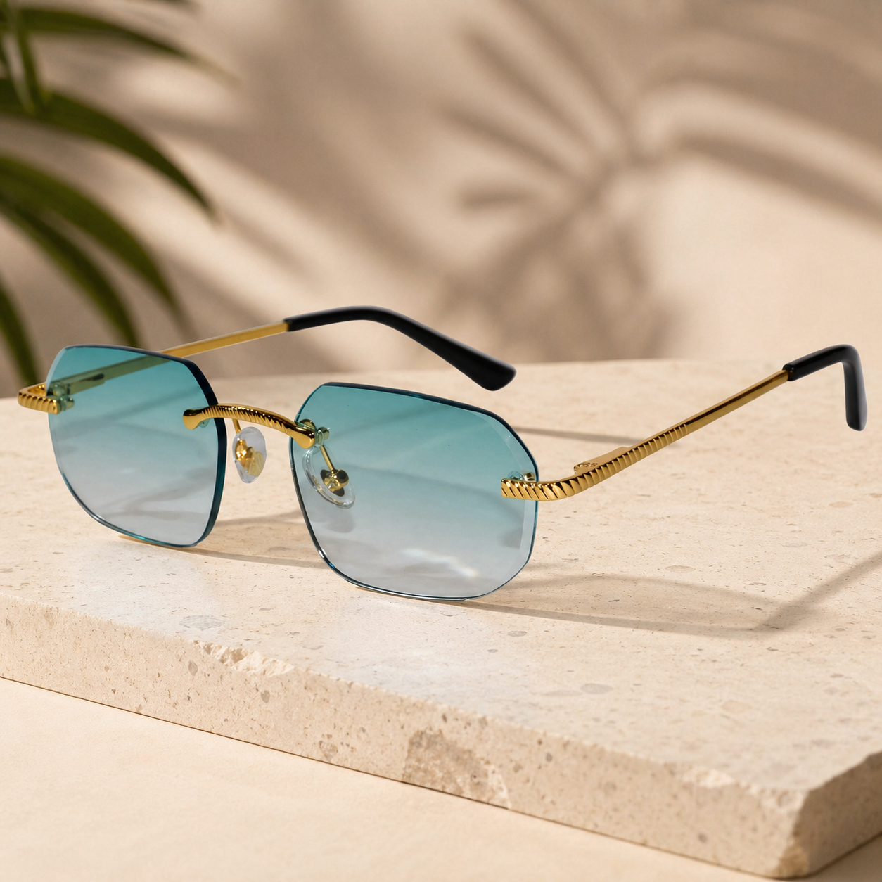 Rimless Square Sunglasses with Gold Sunglasses For Men & Women ELS2026S02-GRN