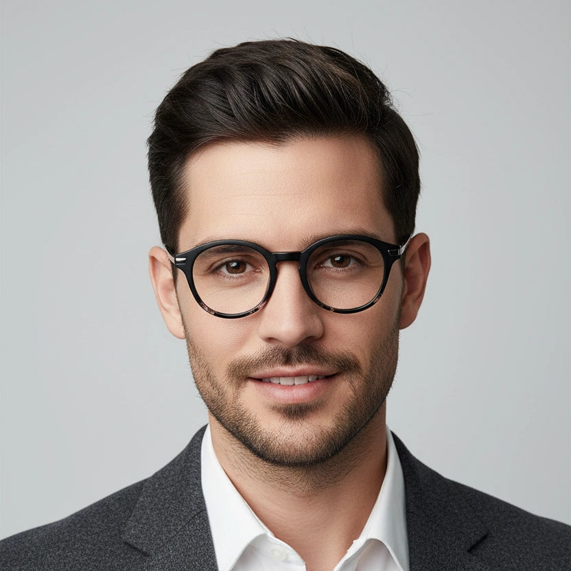Shiny Dual Tone Black Printed Round Eyeglasses LKS2601-DA-BLK