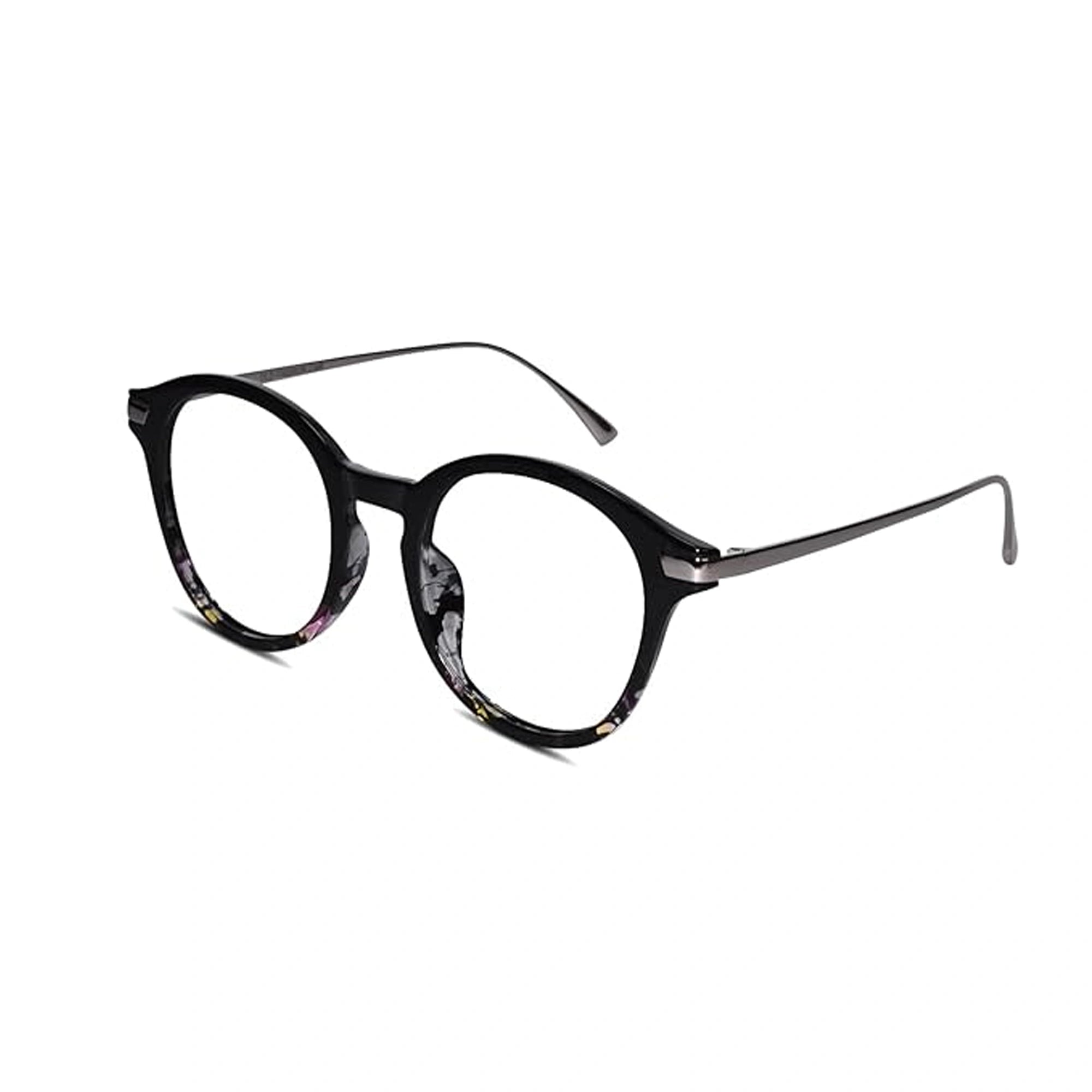 Shiny Dual Tone Black Printed Round Eyeglasses LKS2601-DA-BLK
