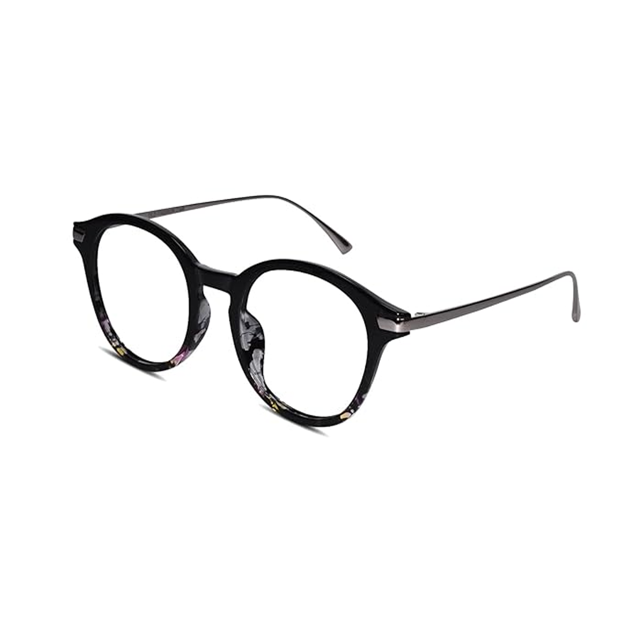 Shiny Dual Tone Black Printed Round Eyeglasses LKE2601-DA-BLK