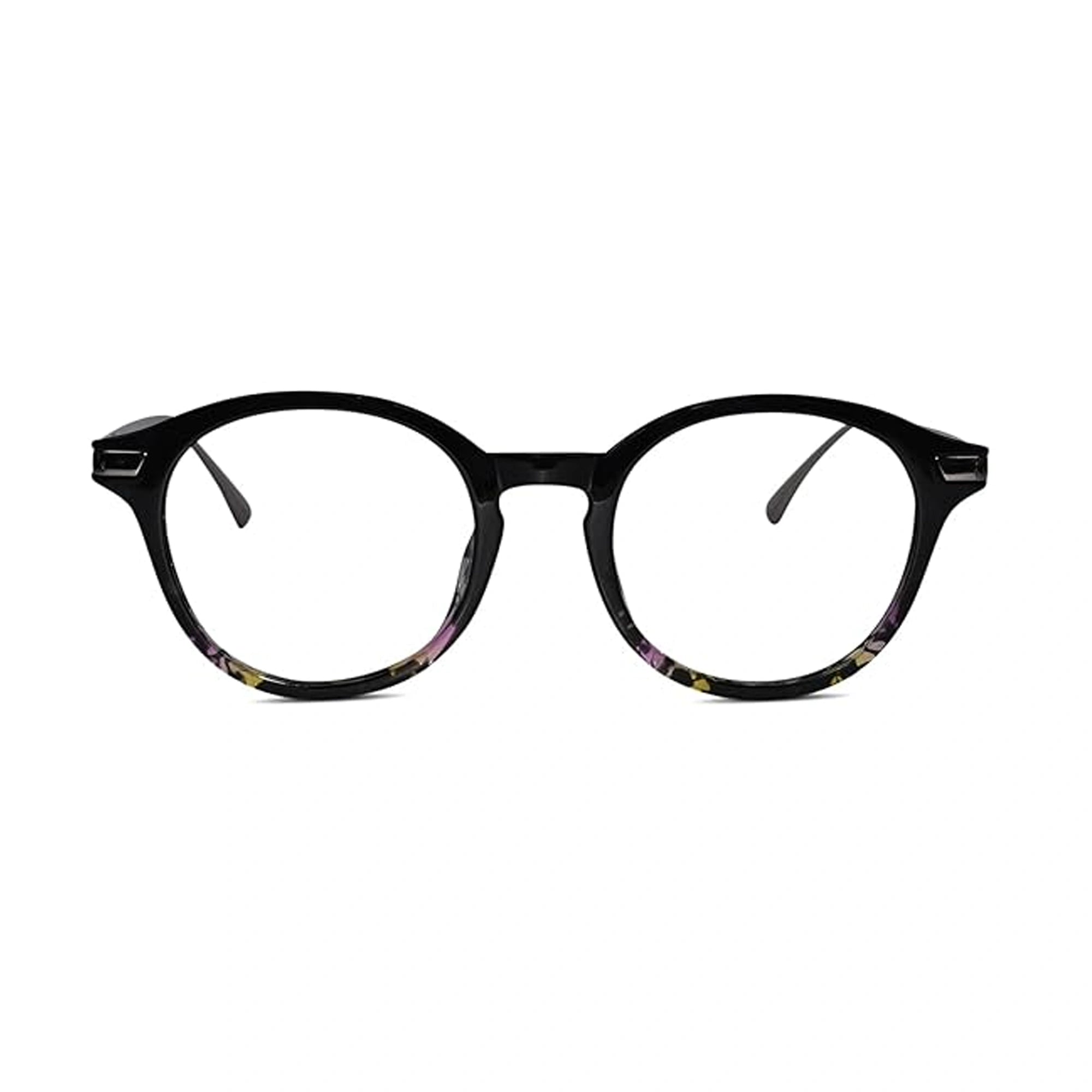 Shiny Dual Tone Black Printed Round Eyeglasses LKS2601-DA-BLK