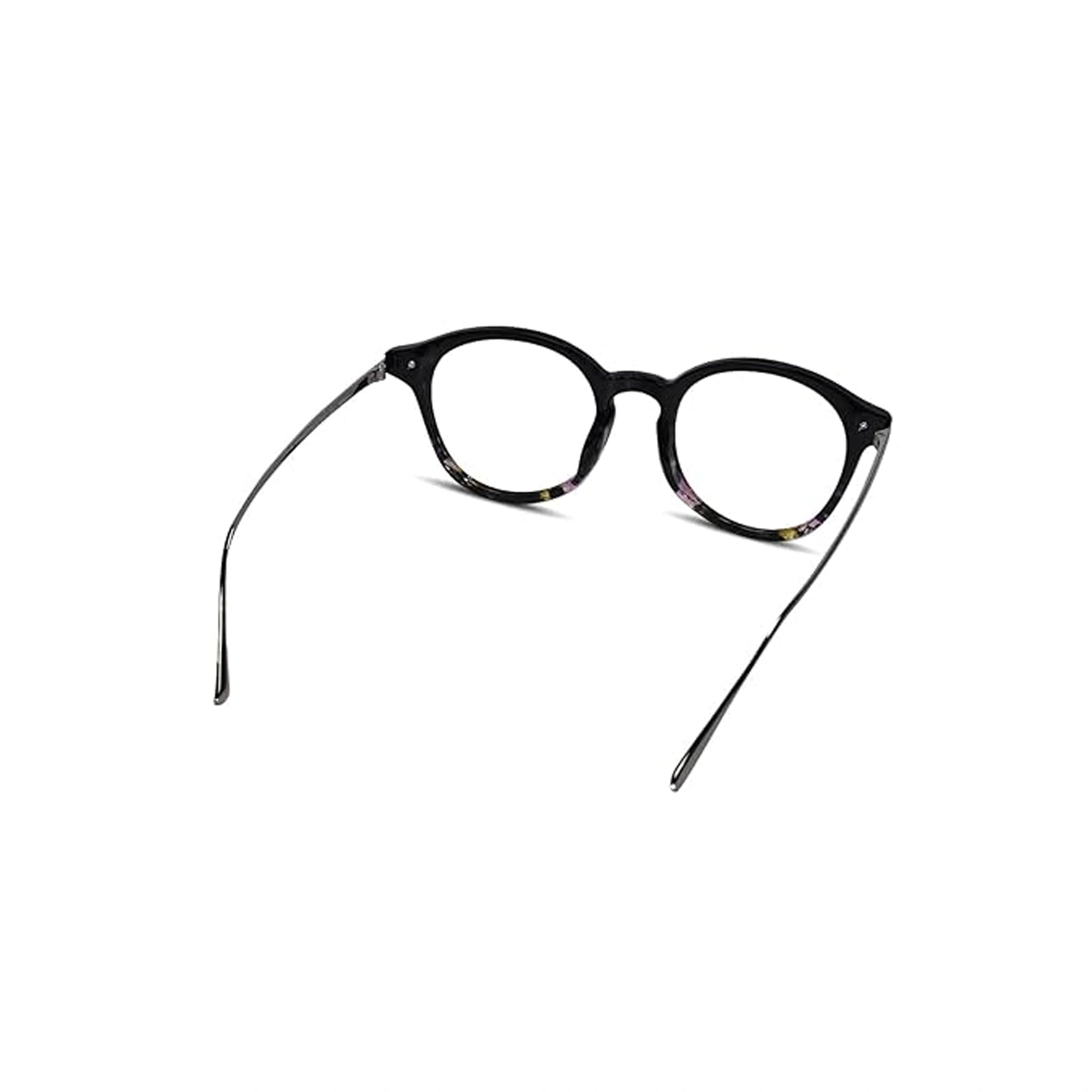 Shiny Dual Tone Black Printed Round Eyeglasses LKS2601-DA-BLK