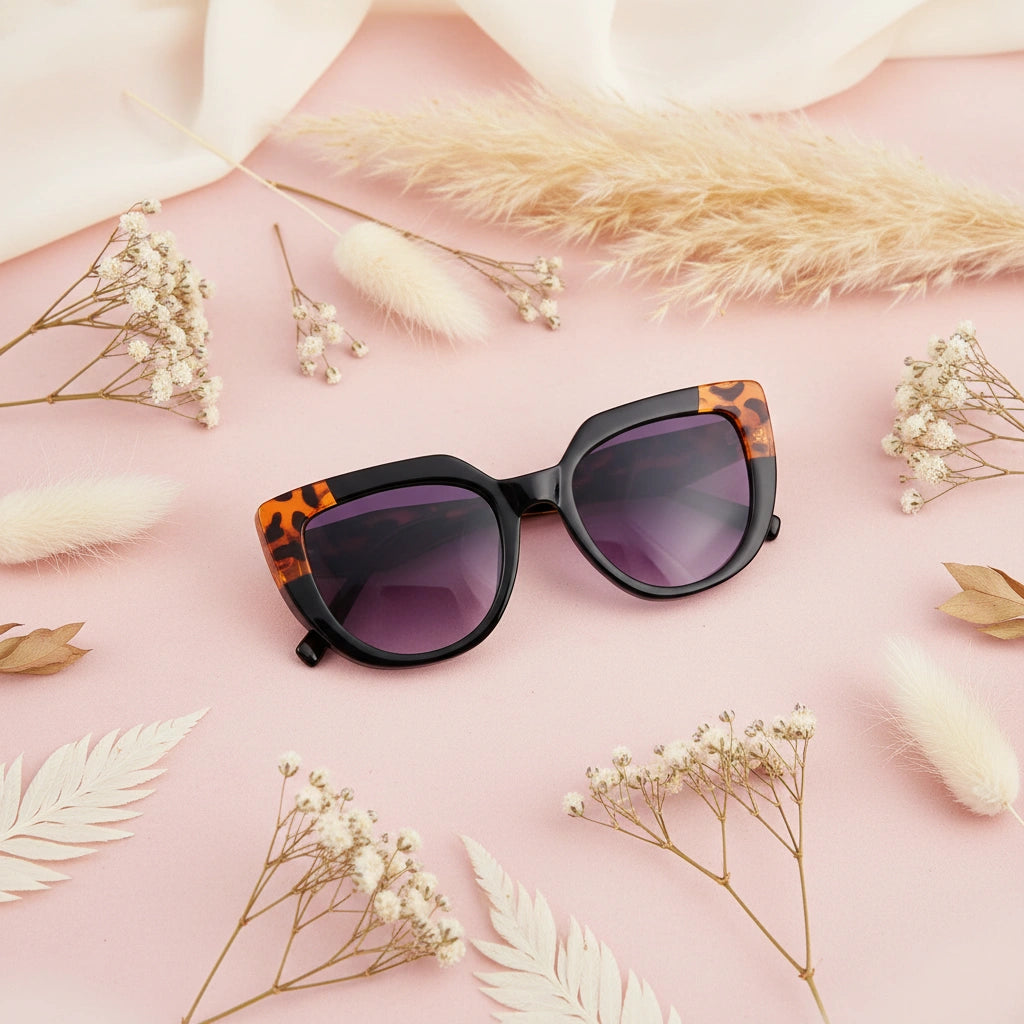 Animal Print Cat Eye Sunglasses For Women LKS22014-BLK