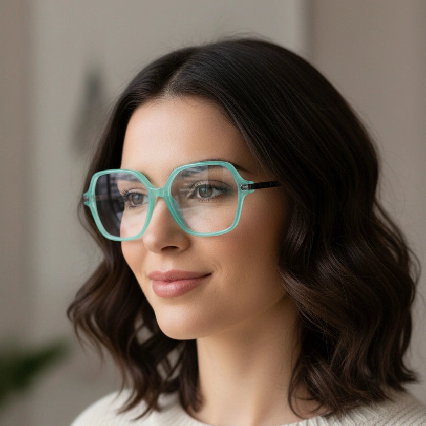 Aqua Oversize Square Eyeglasses For Women LKE9132-BLUE