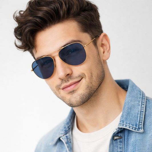 Aviator Reverse Red Gold Metal Sunglasses For Men & Women LKS1088-BLU