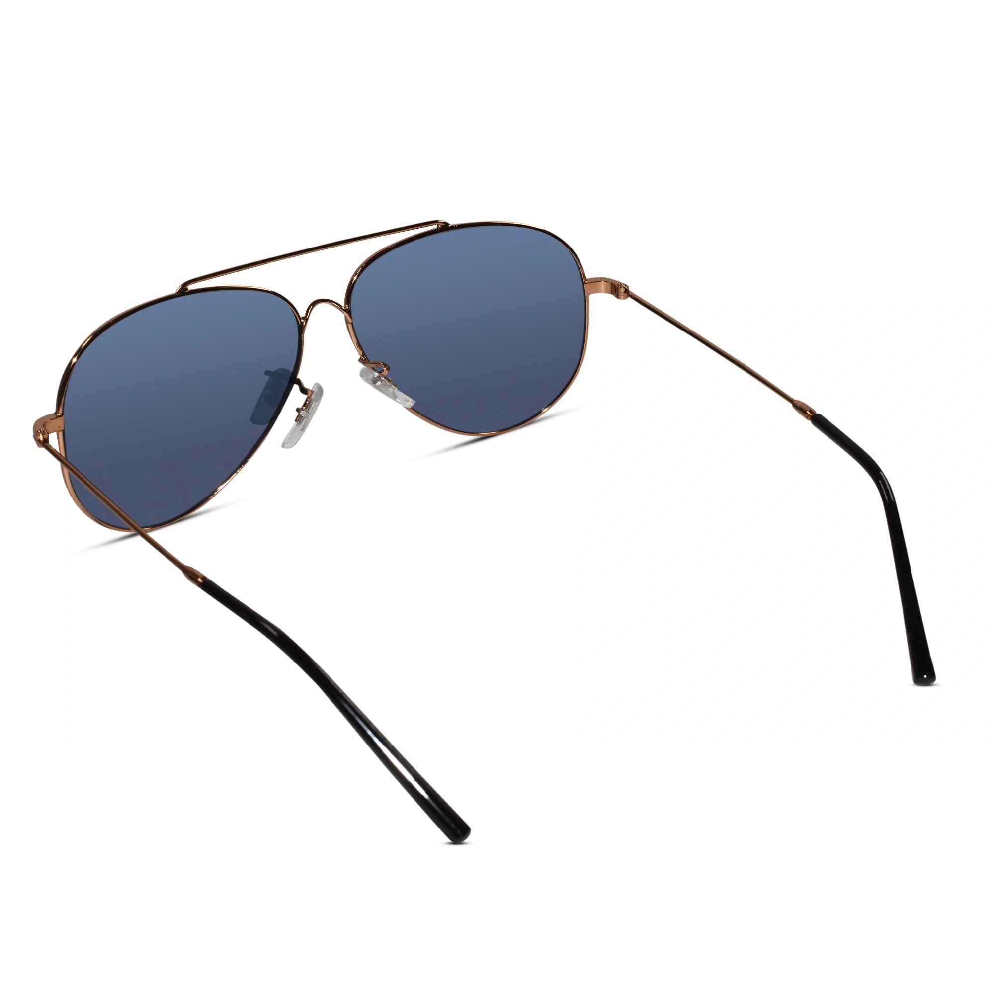 Aviator Reverse Red Gold Metal Sunglasses For Men & Women LKS1088-BLU