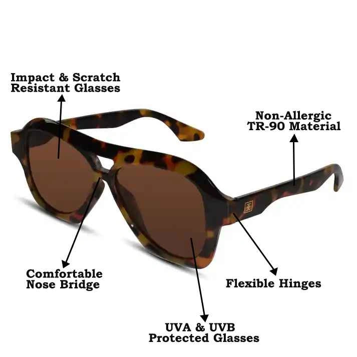 Aviator Sunglasses For Men & Women ELS20252-DA-BRN