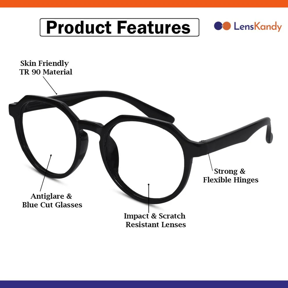 Light Weight Purple Hexagonal Eyeglasses for 6-12 Yrs