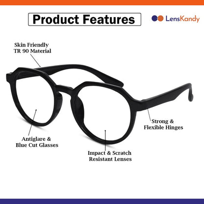 Light Weight Purple Hexagonal Eyeglasses for 6-12 Yrs