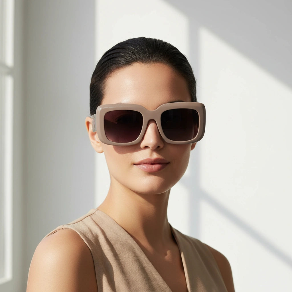 BeachVibe | Brown Floral Rectangular Sunglasses For Women LKS931-PNK