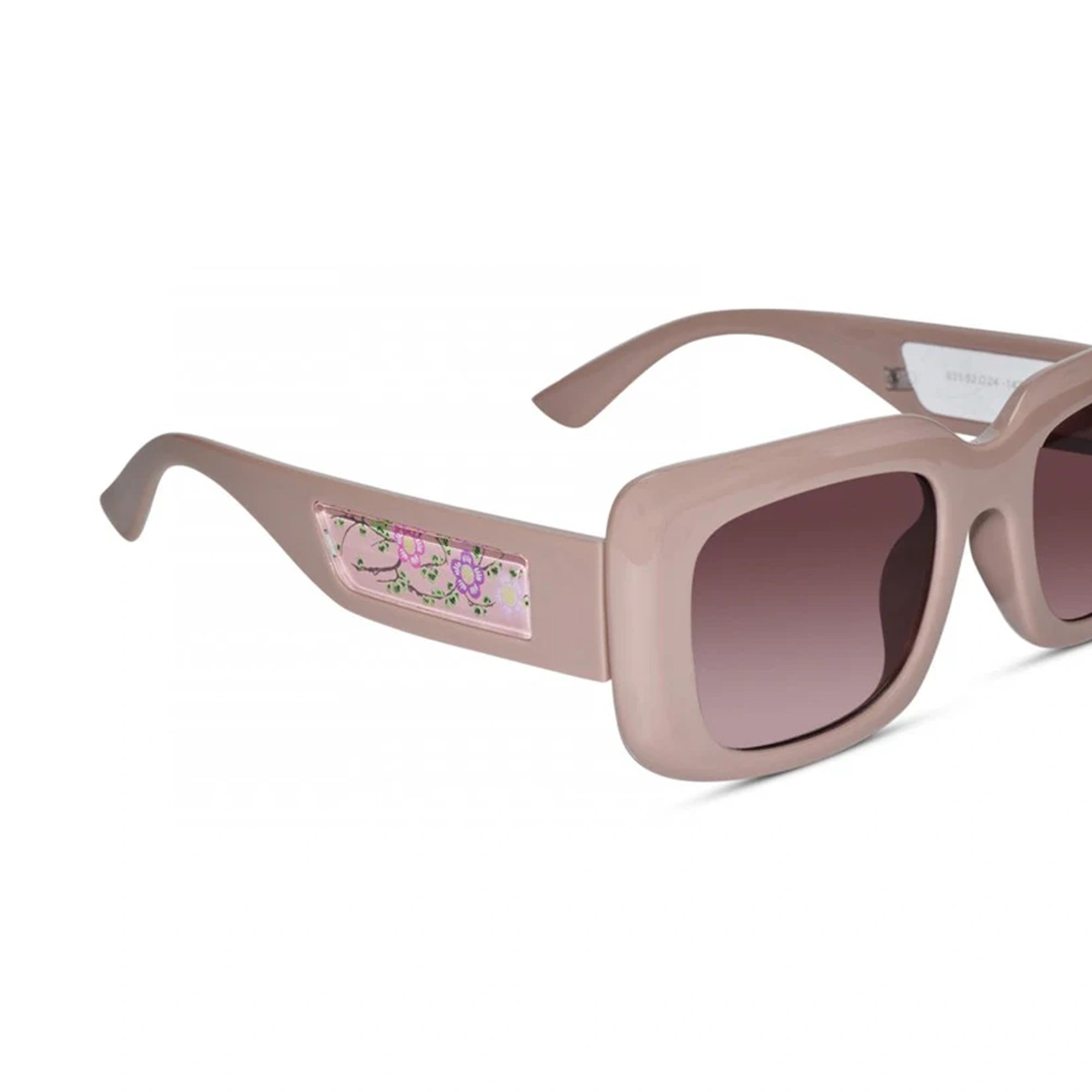 BeachVibe | Brown Floral Rectangular Sunglasses For Women LKS931-PNK