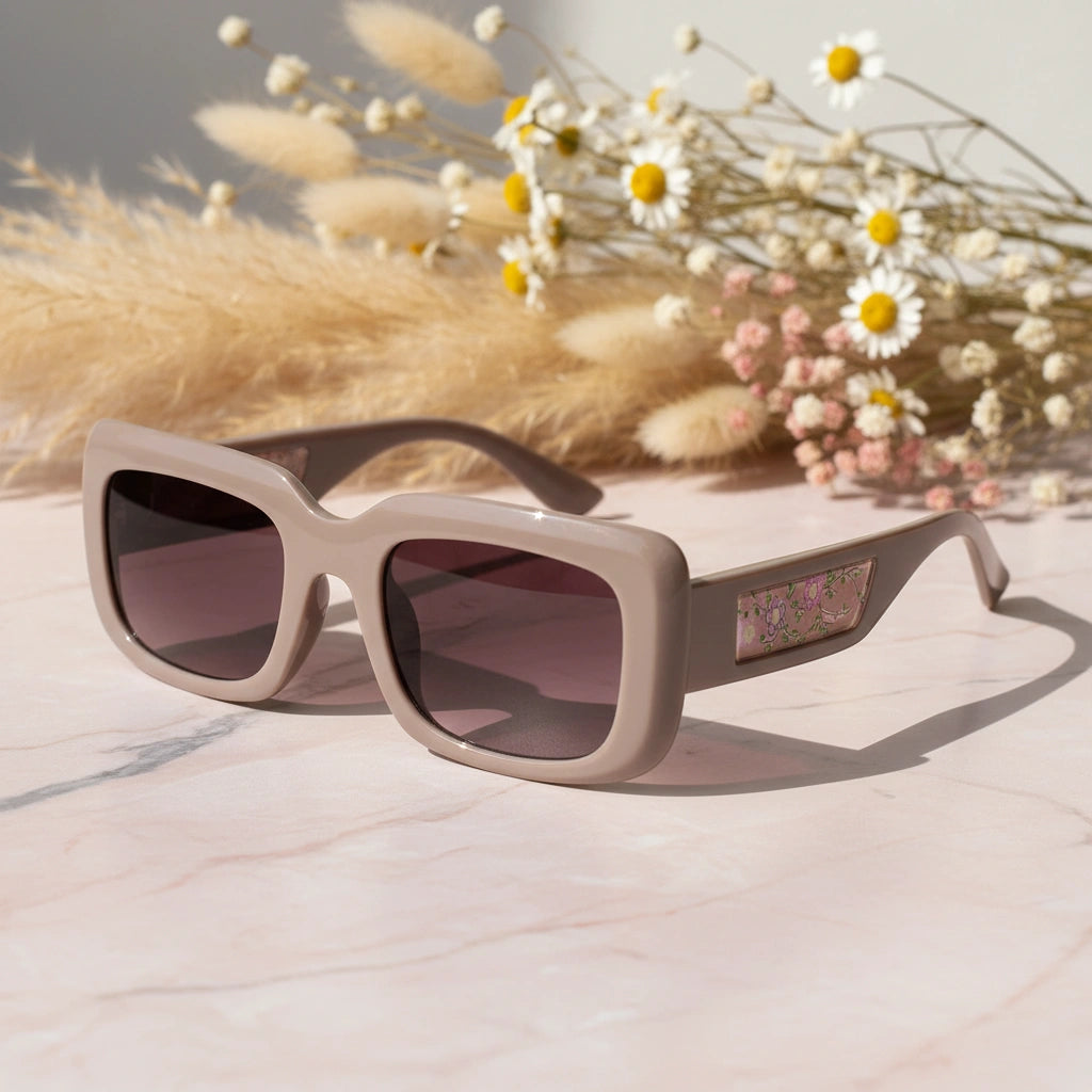 BeachVibe | Brown Floral Rectangular Sunglasses For Women LKS931-PNK