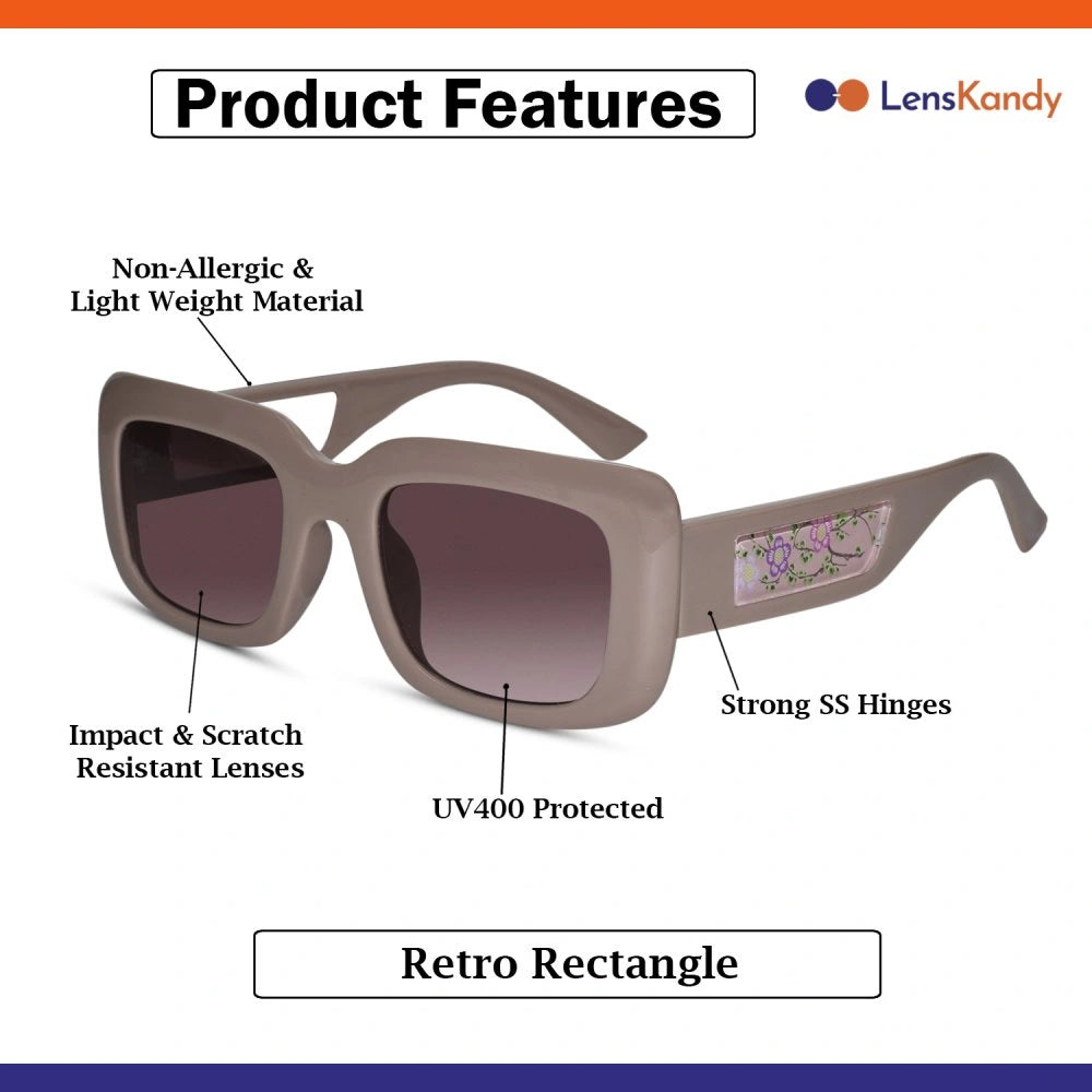 BeachVibe | Brown Floral Rectangular Sunglasses For Women LKS931-PNK