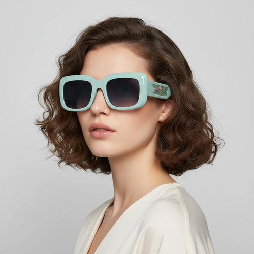 BeachVibe | Green Floral Rectangular Sunglasses For Women LKS931-GRN