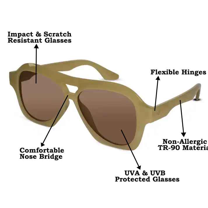 Beige  Aviator Sunglasses For Men & Women ELS20252-BEIGE