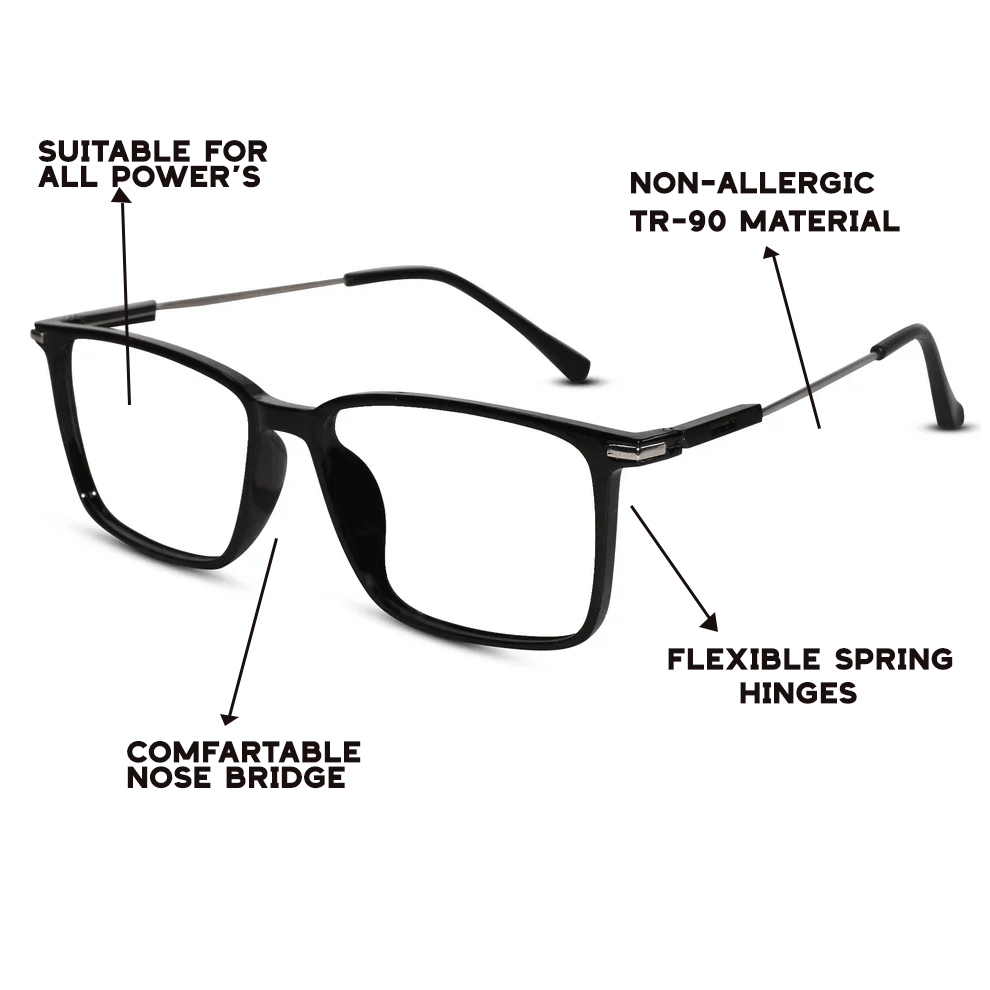 Black Rectangular Eyeglasses For Men & Women