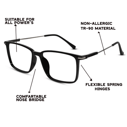 Black Rectangular Eyeglasses For Men & Women
