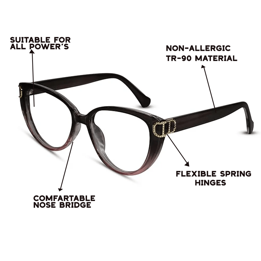 Designer Dual Tone Black/Brown Cat eye Eyeglasses For Women