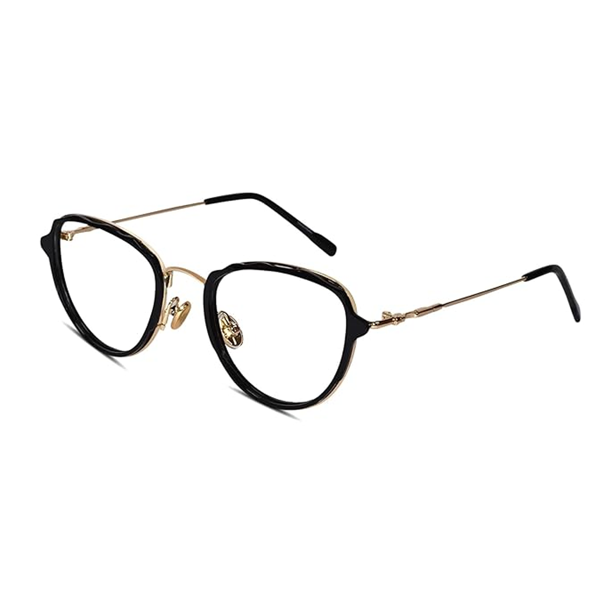 Check Black Gold Women Cat eye Eyeglasses Full Frame. High quality scratch resistant metal eyewear.