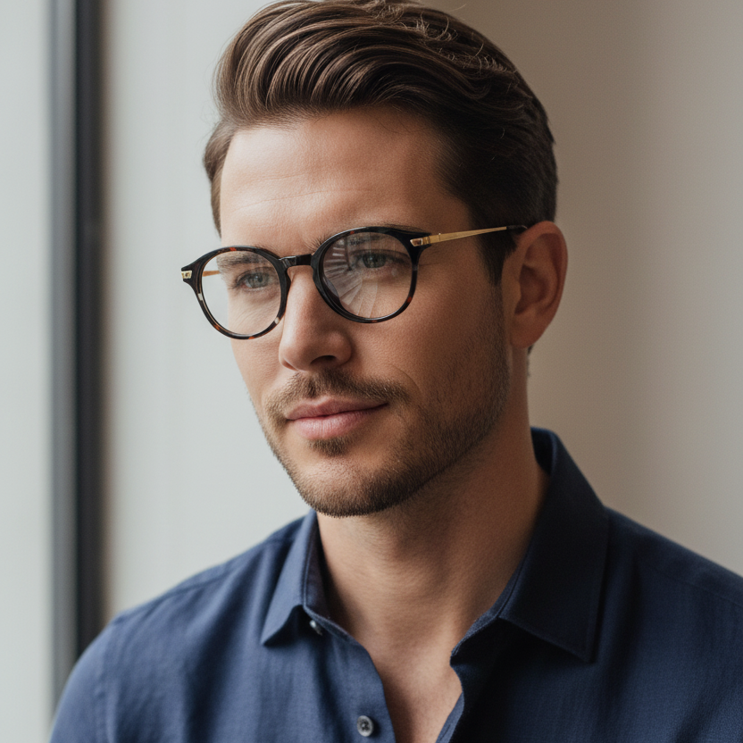 Black Round Gold Eyeglasses & Computer Glasses For Men & Women LKE2601-GOLD