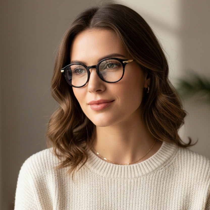 Black Round Gold Eyeglasses & Computer Glasses For Men & Women LKE2601-GOLD