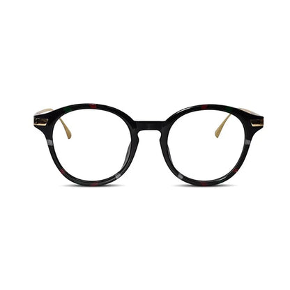 Shiny Dual Tone Black Printed Round Eyeglasses