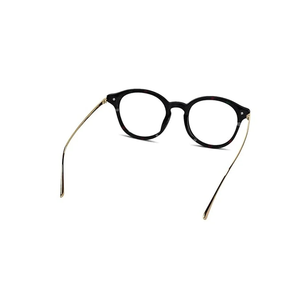 Shiny Dual Tone Black Printed Round Eyeglasses