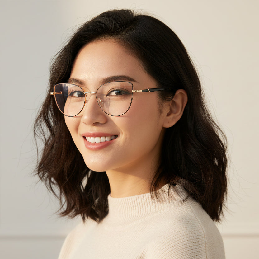 Black-Gold Cateye Eyeglasses For Women LKE26074-BLK