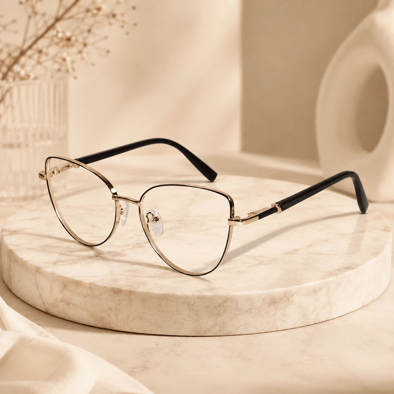 Black-Gold Cateye Eyeglasses For Women LKE26074-BLK