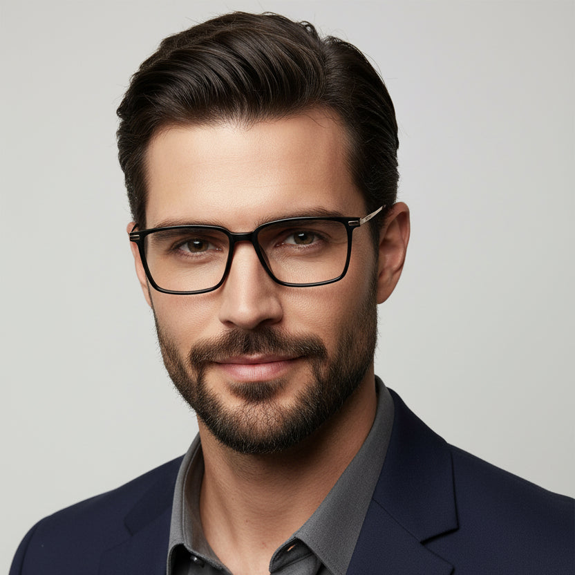 Black-Gold Rectangular Eyeglasses For Men & Women ELE98011-BLK
