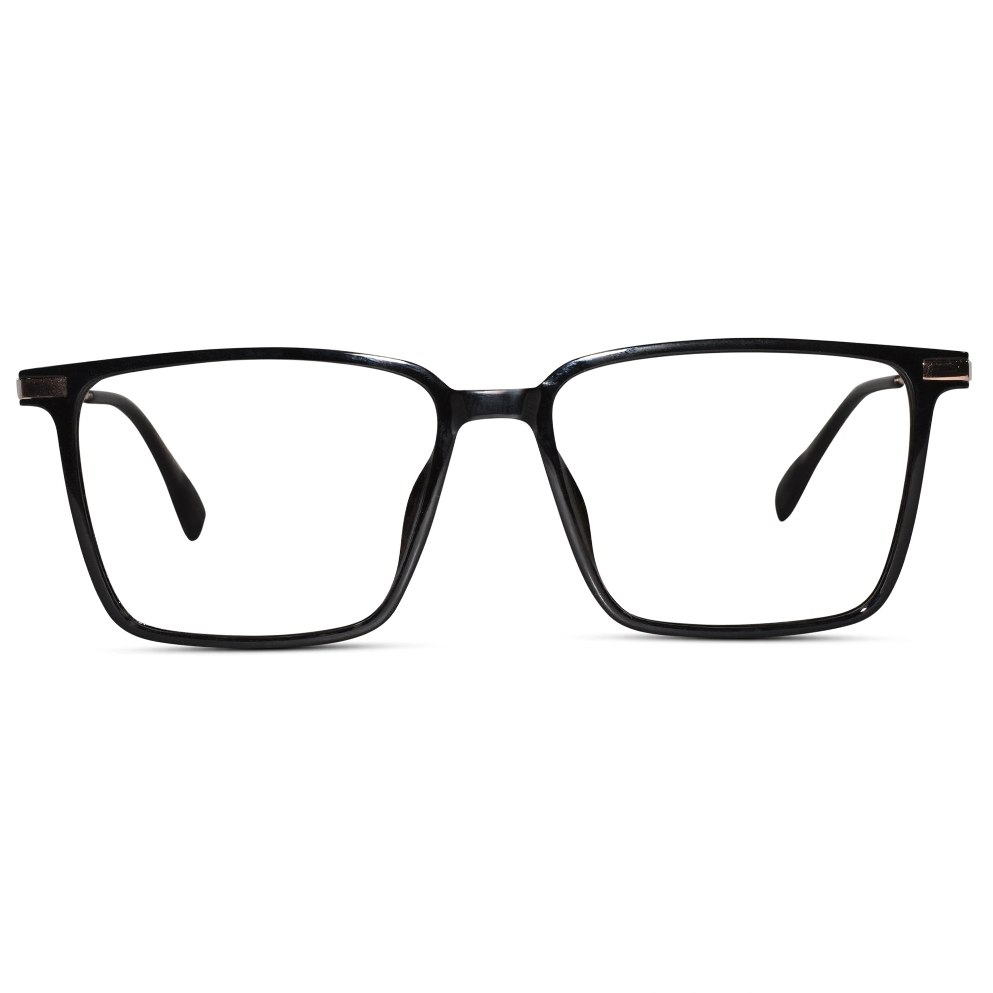 Black-Gold Rectangular Eyeglasses For Men & Women ELE98011-BLK