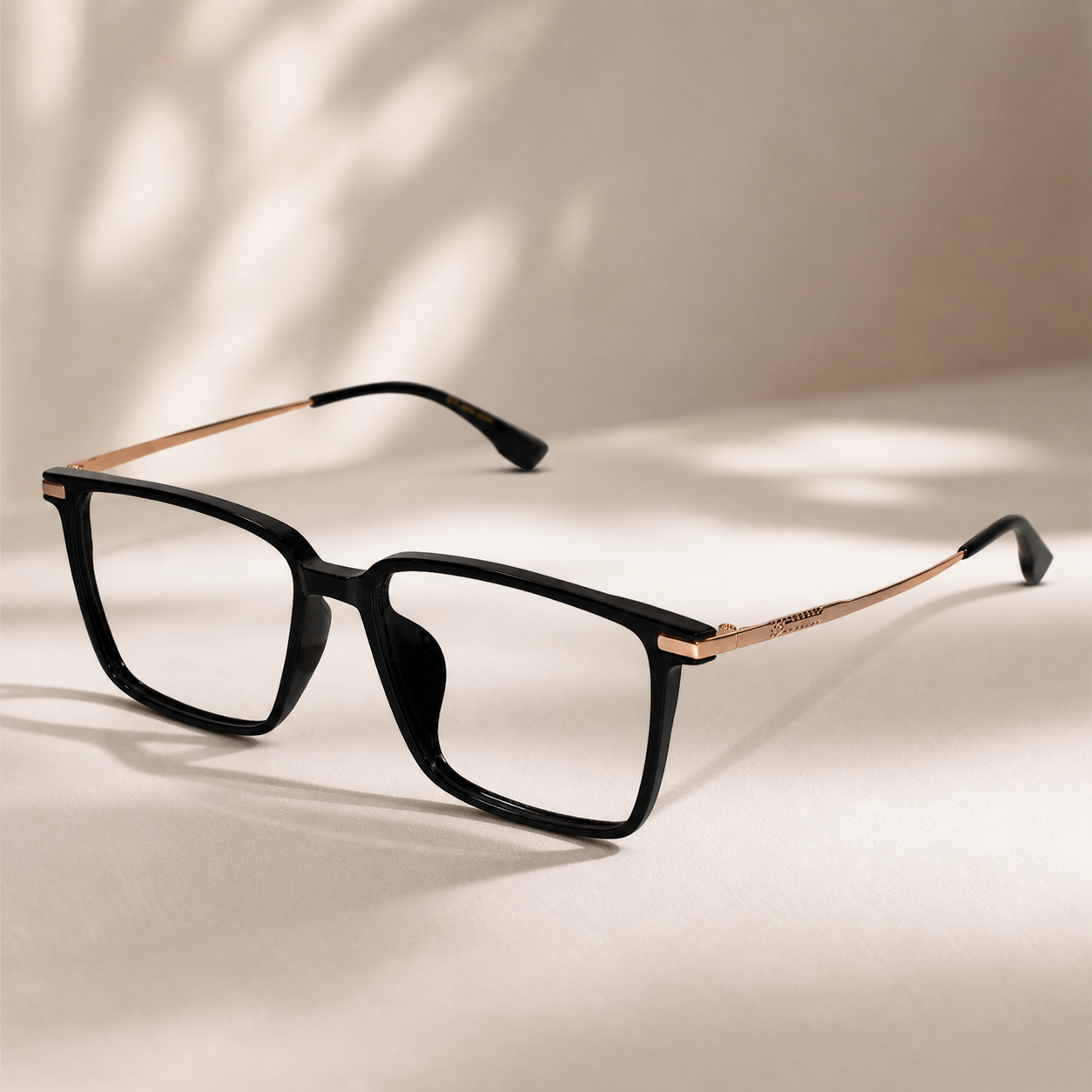 Black-Gold Rectangular Eyeglasses For Men & Women ELE98011-BLK