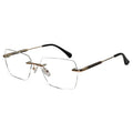 Black-Gold Rimless Reactngular Eyeglasses For Men ELE24004-BLK