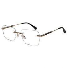 Black-Gold Rimless Reactngular Eyeglasses For Men
