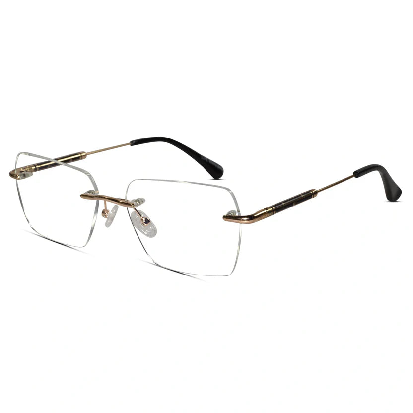 Black-Gold Rimless Reactngular Eyeglasses For Men ELE24004-BLK