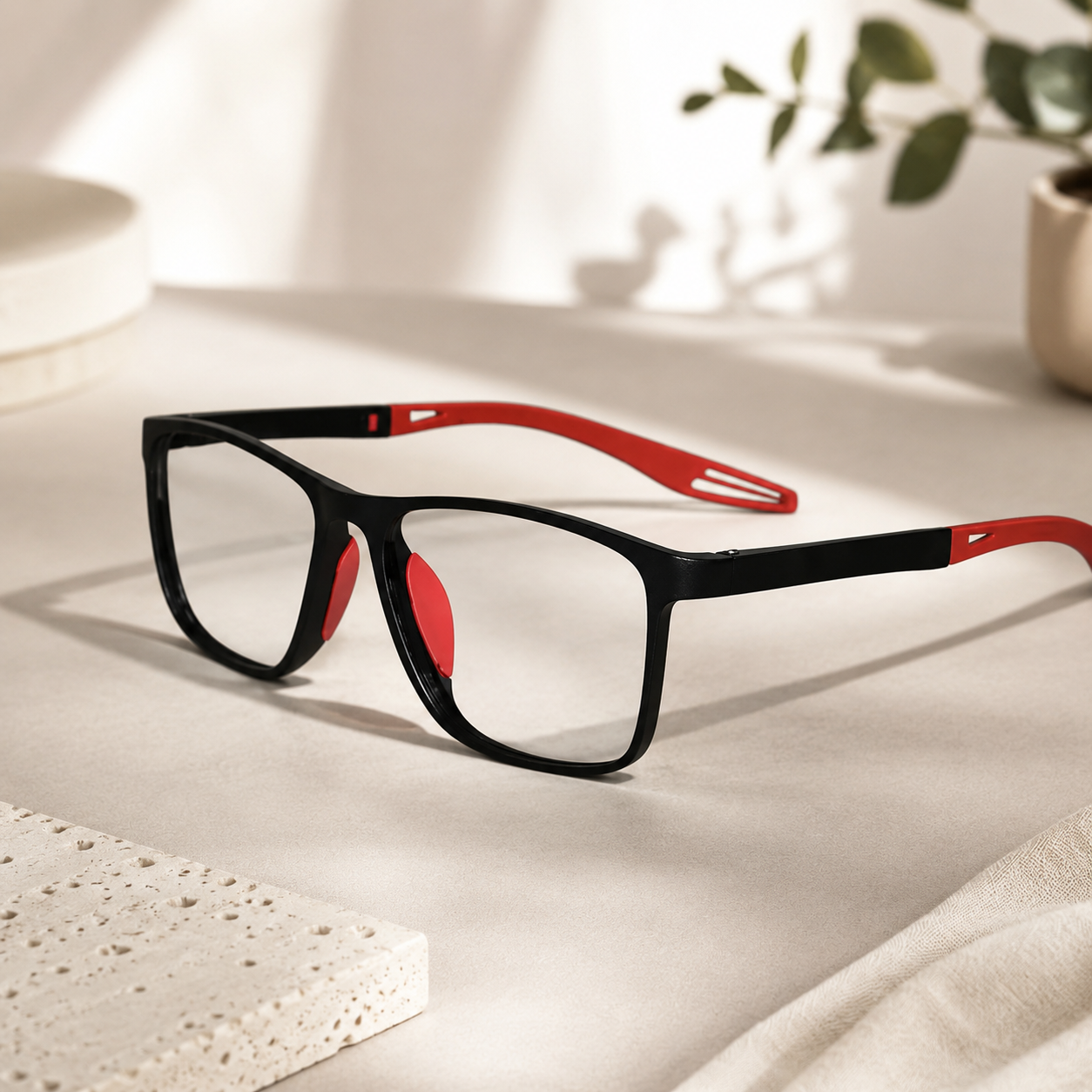 Black-Red Rectangle Reading Glasses For Men & Women LKHE0011-BLK-RED