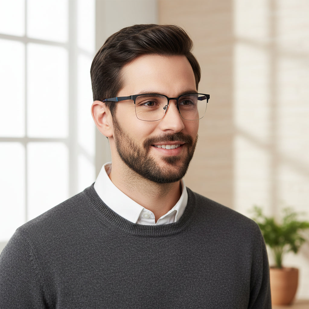 Black Semi Frame  Eyeglasses For Men & Women LKE9710-BLU