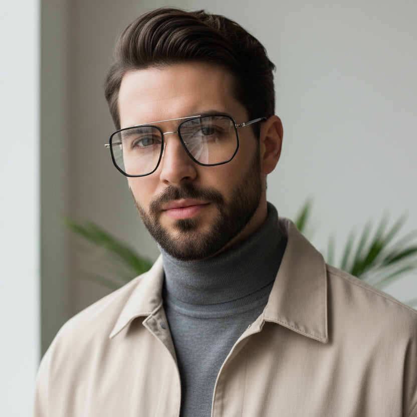 Black Aviator Full Frame Eyeglasses Men & Women LKE312-BLK