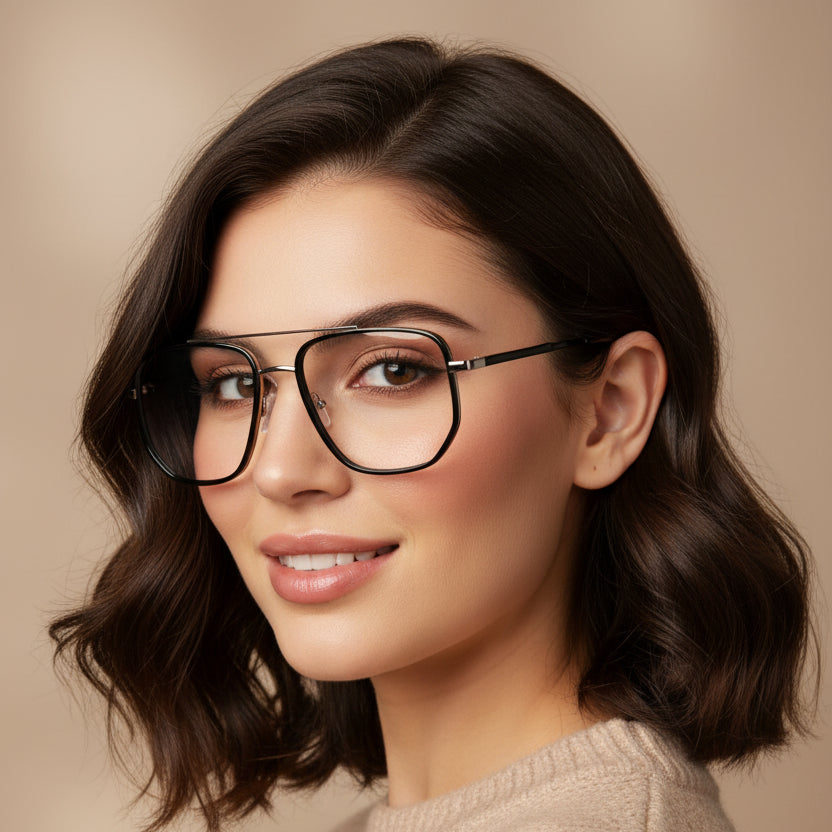 Black Aviator Full Frame Eyeglasses Men & Women LKE312-BLK