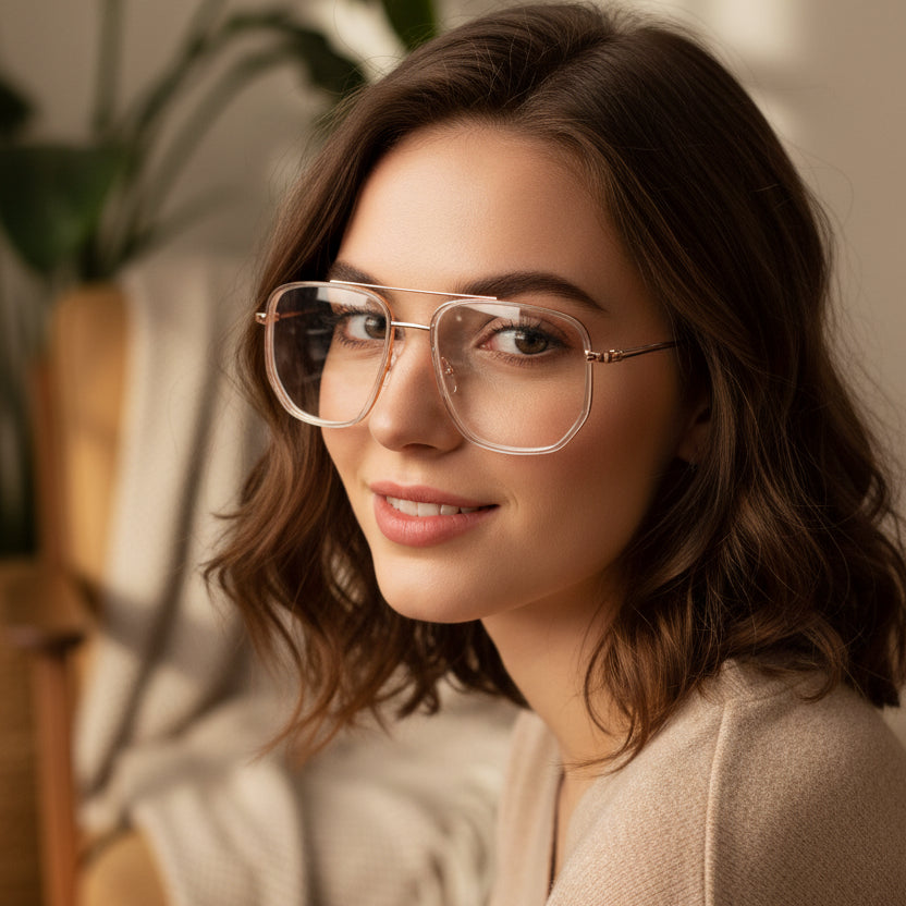 Black Aviator Full Frame Eyeglasses Men & Women LKE312-Golden