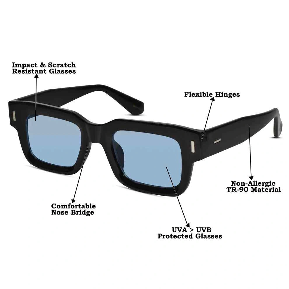 Black Bold  Blue Tint Wayfarer Sunglasses For Men & Women LKS3688-BLU