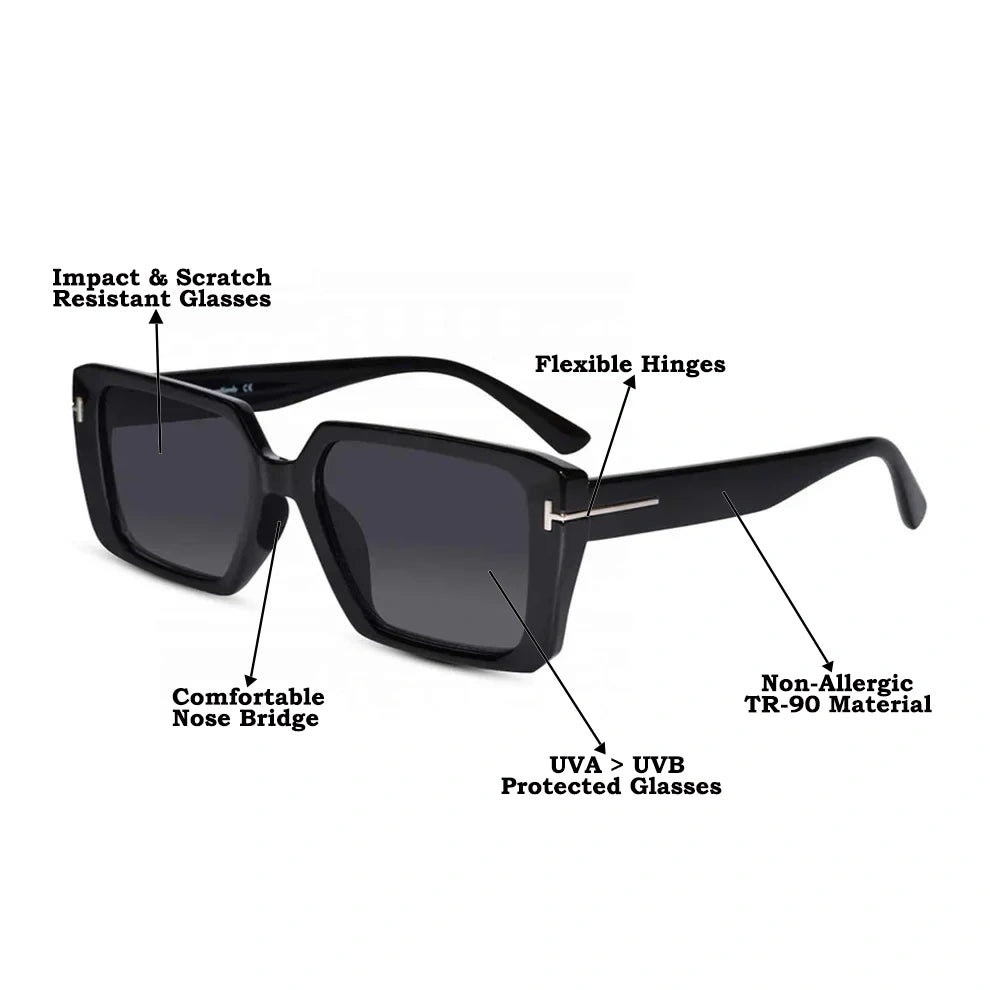 Black Bold Full Rim Square UV Protected Sunglasses For Men LKS53102-BLK