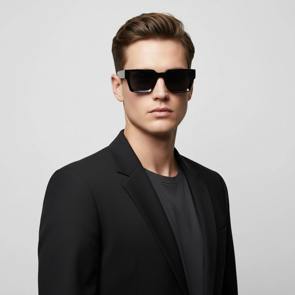 Black Bold Rectangular Sunglasses Men & Women-ELS007-BLK