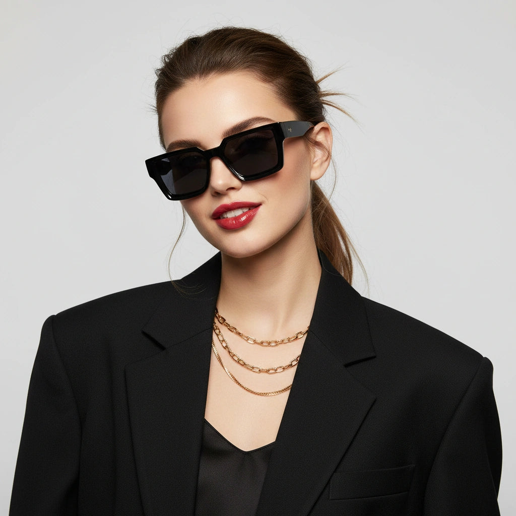 Black Bold Rectangular Sunglasses Men & Women-ELS007-BLK