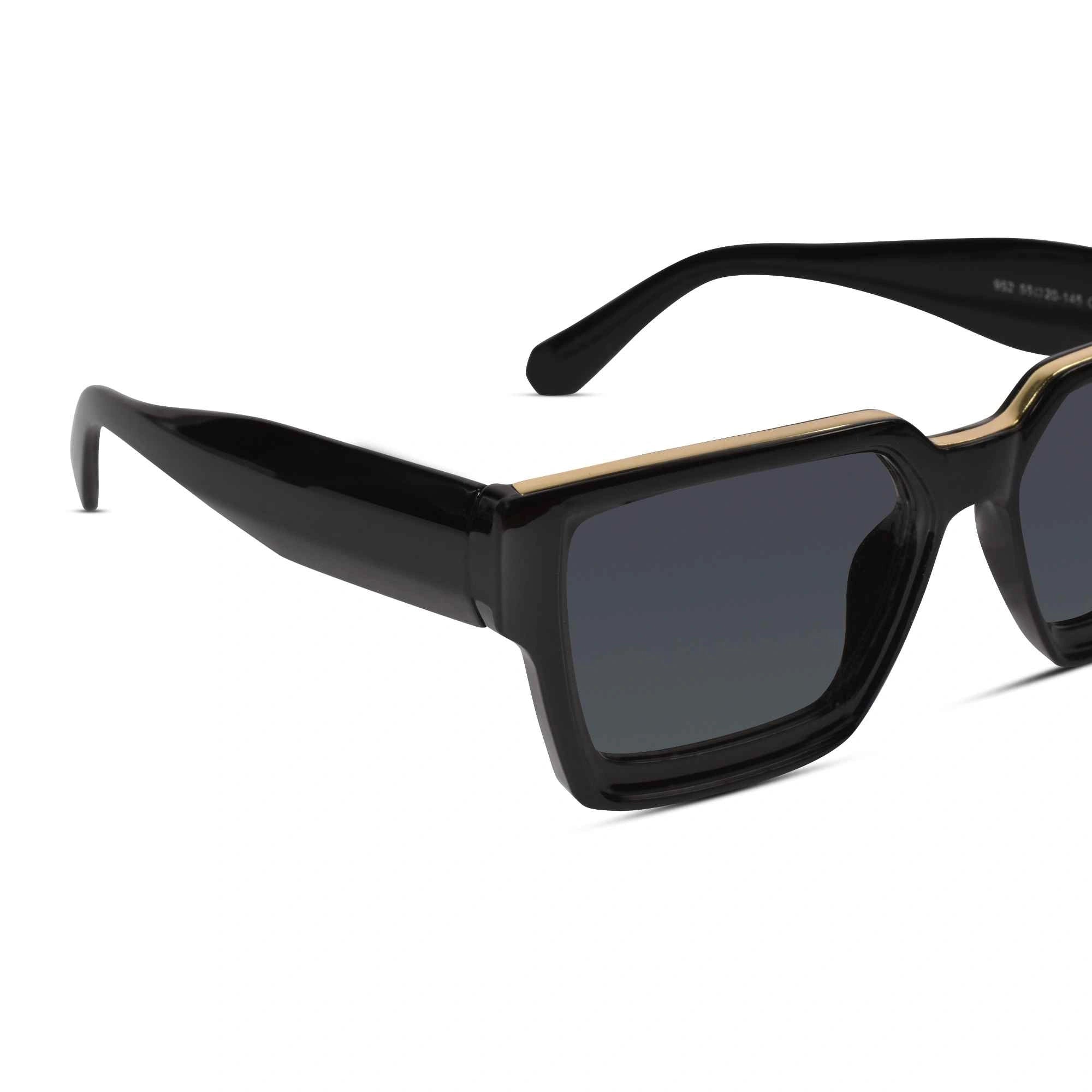 Black Bold Rectangular Sunglasses Men & Women-ELS007-BLK