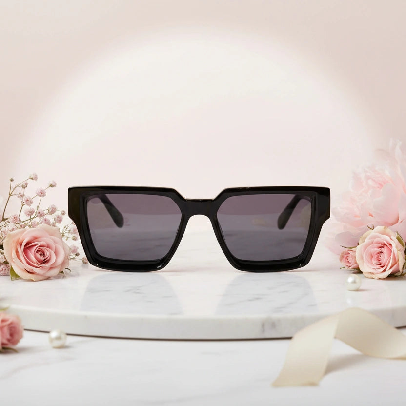 Black Bold Rectangular Sunglasses Men & Women-ELS007-BLK