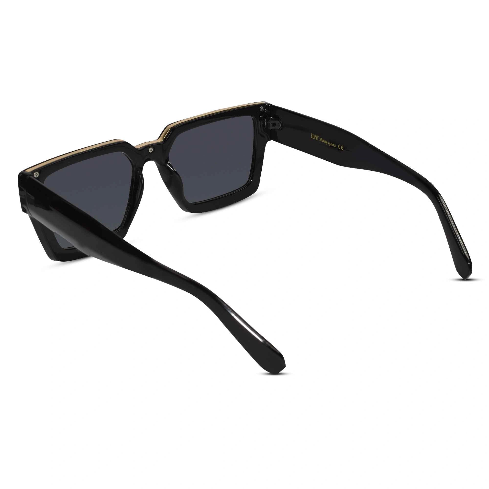 Black Bold Rectangular Sunglasses Men & Women-ELS007-BLK